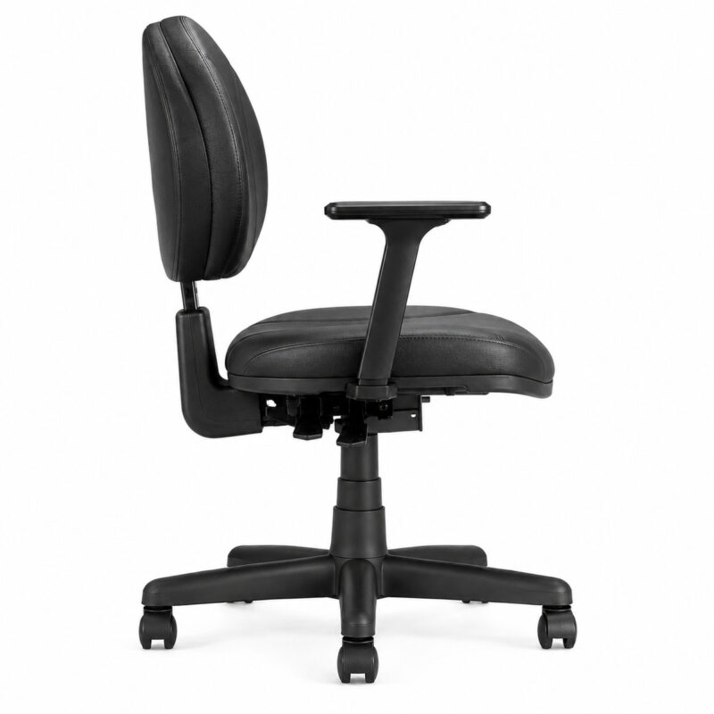 Cadeira Executiva Backplax Plaxmetal em vista traseira, com encosto arredondado, braços e base de cinco pontas.