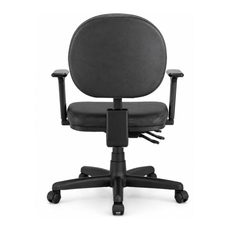 Cadeira Executiva Backplax Plaxmetal em perfil lateral, com comandos inferiores, braço regulável e base com rodízios.