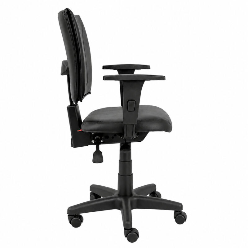 Cadeira B-one Executiva Back System em perfil lateral oposto, com braços ajustáveis e rodízios