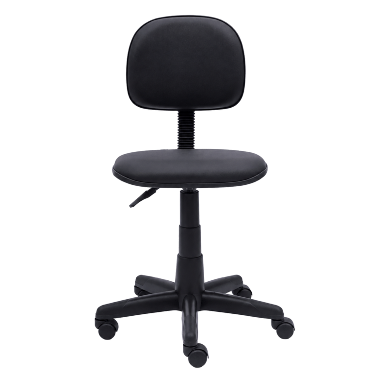 Cadeira Secretária Lisa sem braços vista de frente, com regulagem de altura, base giratória e rodízios PP.