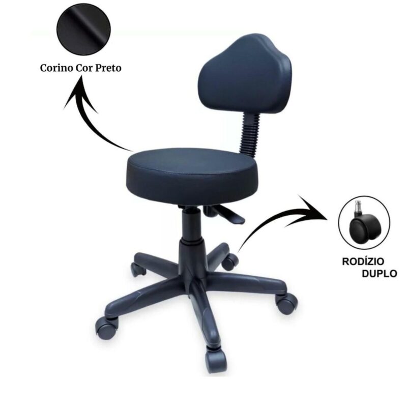Cadeira Mocho com Encosto - Corino Preto - Pollo Móveis - 32983