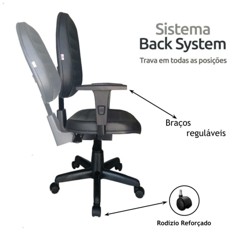 Cadeira Diretorzinha Back System Costurado C/ Braços Reguláveis - Cor Preto - Pollo Móveis - 32996