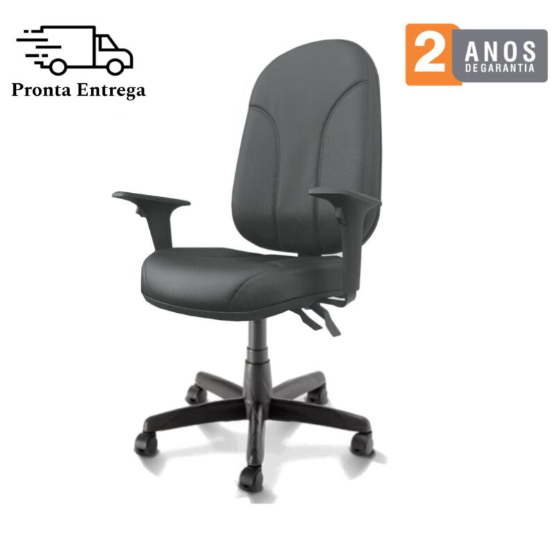 Cadeira Presidente PLUS BACK SYSTEM Baixa Costurada c/ Braços Reguláveis - Corino Preto 32974