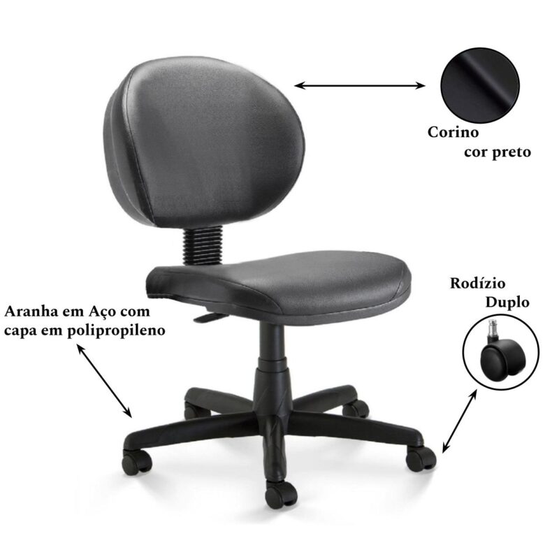 Cadeira Escritório Executiva PLUS LISA S/ BRAÇOS - COR PRETO 32976