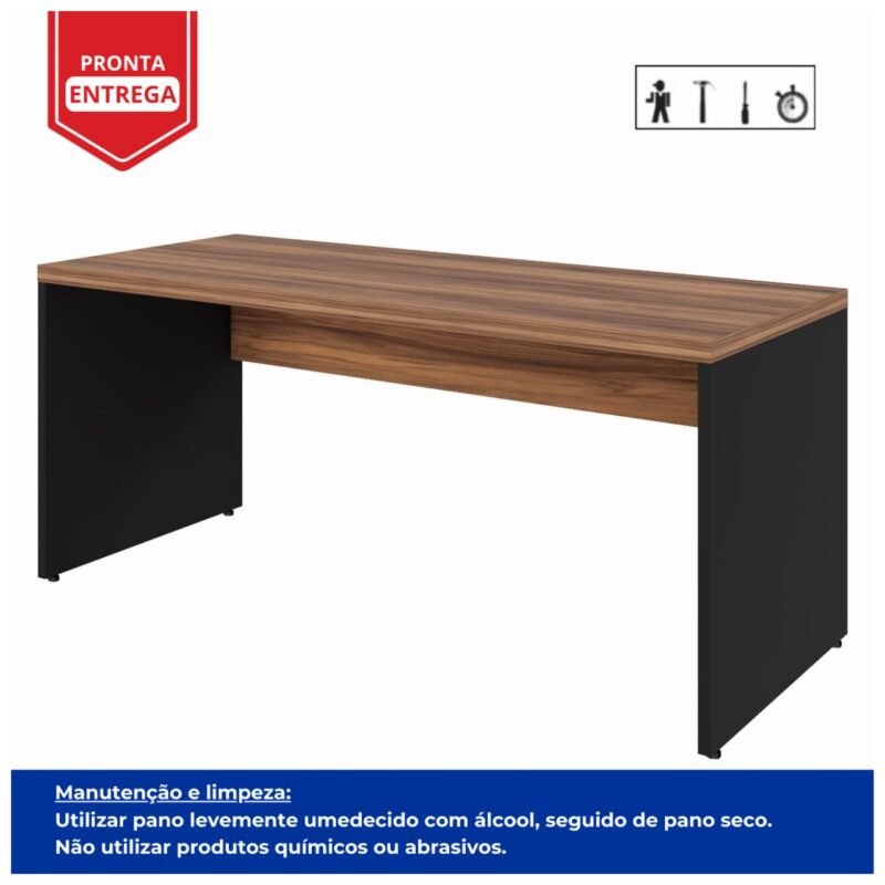 Mesa Escritório 1,70x0,70m - Sem Gavetas NOGAL SEVILHA/PRETO - 21474