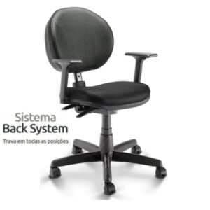 Cadeira de Escritório BACK SYSTEM c/ Braços Reguláveis - TECIDO PRETO - PLAXMETAL - 32986