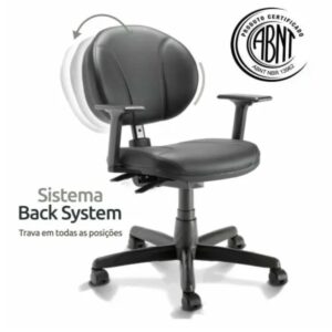 Cadeira Executiva BACK SYSTEM OPERATIVA c/ Braços Reguláveis - CORINO PRETO - PLAXMETAL - 32987