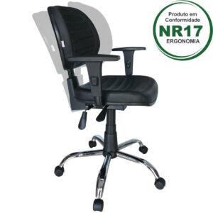 Cadeira Executiva Back System COSTURADA - ARANHA CROMADA - Braços Reguláveis - Cor Preta - MARTIFLEX - 31011