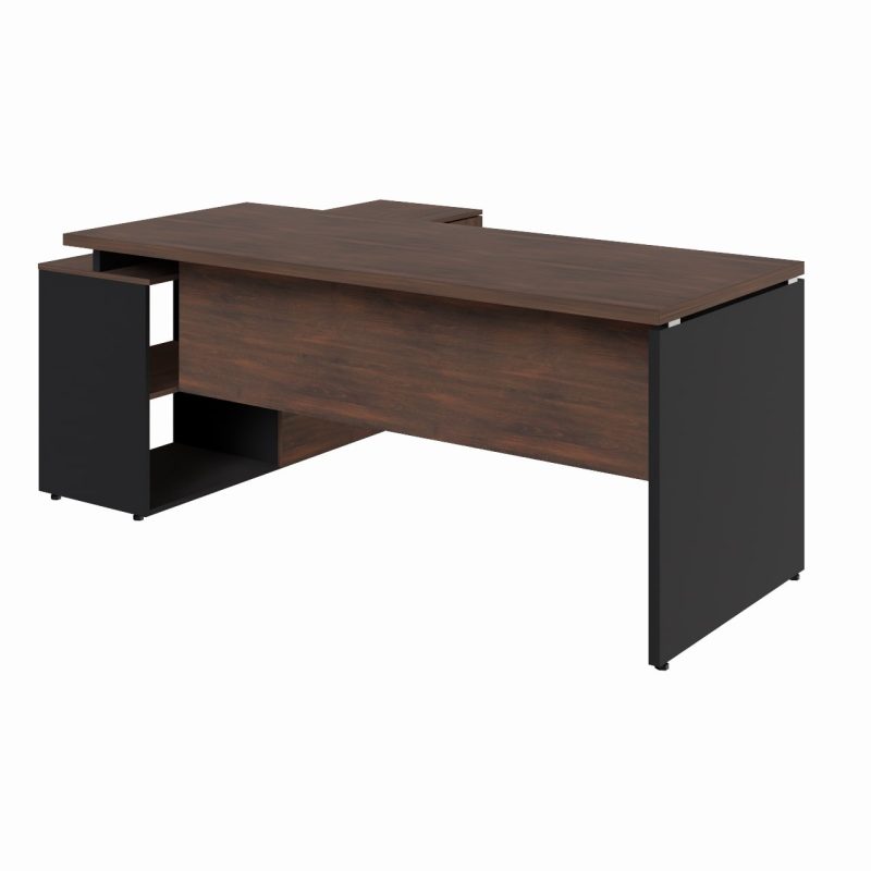 Móveis para Escritório Mesa Escritório Diretorzinha c/ Aparador - Pé de MADEIRA - 1,90x1,60m MARSALA / PRETO - 23487