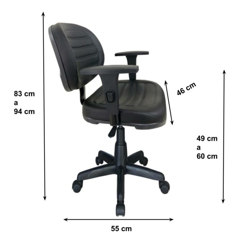 Cadeira Executiva COSTURADA Giratória com Braços Reguláveis - Pollo Móveis - Cor Preta - 31005