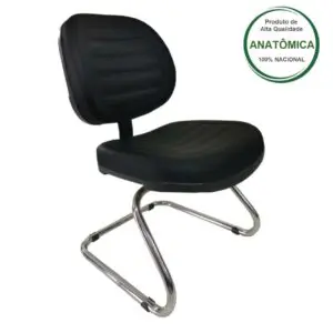 Cadeira Executiva COSTURADA Base em "S" Cromada - Corino Preto - Pollo Móveis - 31016