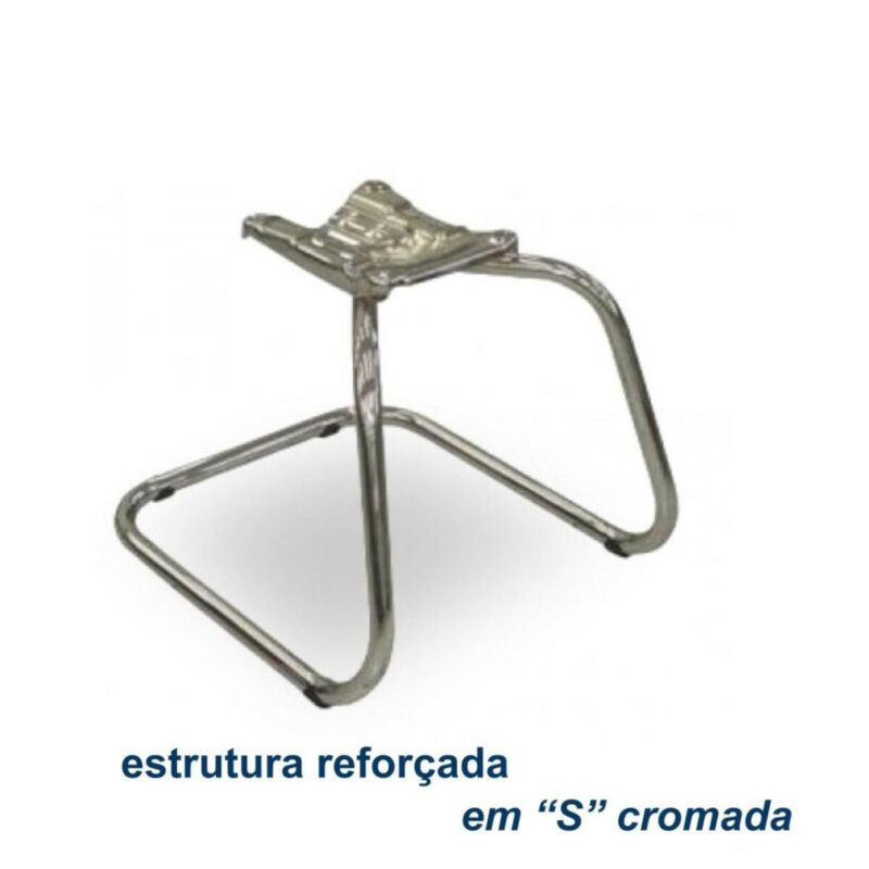 Cadeira Executiva COSTURADA Base em "S" Cromada - Corino Preto - Pollo Móveis - 31016