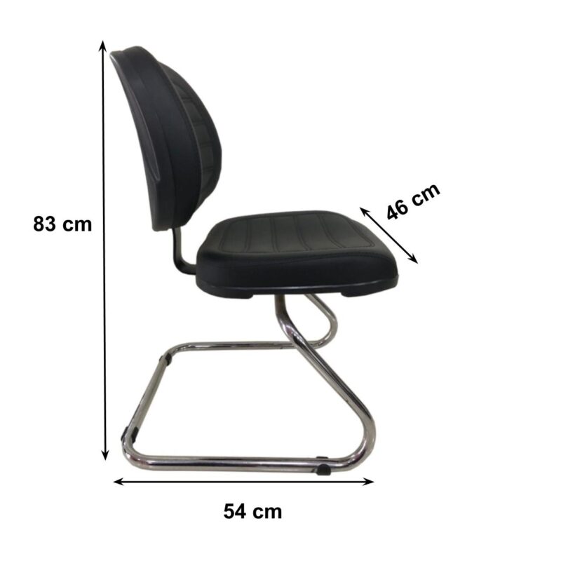 Cadeira Executiva COSTURADA Base em "S" Cromada - Corino Preto - Pollo Móveis - 31016