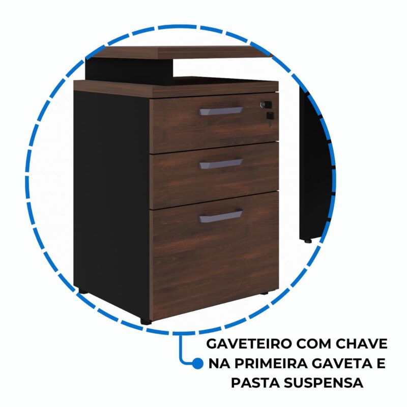 Móveis para Escritório Mesa Escritório em "L" c/ Gaveteiro 1,50x1,50m MARSALA/PRETO - 23480
