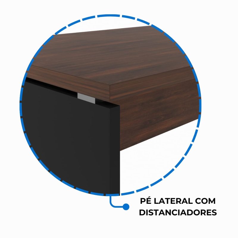 Móveis para Escritório Mesa Escritório Diretorzinha c/ Aparador - Pé de MADEIRA - 1,90x1,60m MARSALA / PRETO - 23487