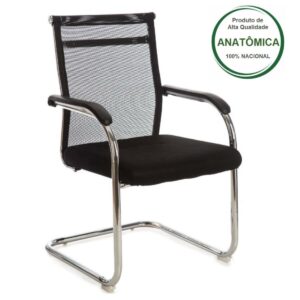 Cadeira Interlocutor Tela OR-3312 (Fixa) Cromada - Cor Preta - 31018