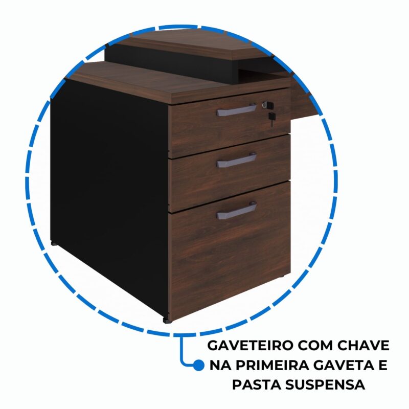 Móveis para Escritório Mesa PEDESTAL RETA c/ VIDRO - 1,92X0,70m MARSALA / PRETO - 23500