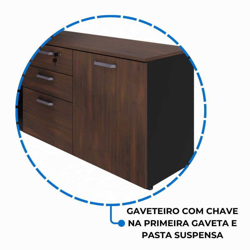 Móveis para Escritório Mesa Escritório Diretorzinha c/ Aparador - Pé de MADEIRA - 1,90x1,60m MARSALA / PRETO - 23487