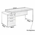 Móveis para Escritório Mesa PEDESTAL RETA (03 Gavetas) 1,92X0,70m Marsala/Preto - 23485
