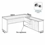 Móveis para Escritório Mesa Escritório Diretorzinha c/ Aparador - Pé de MADEIRA - 1,90x1,60m MARSALA / PRETO - 23487