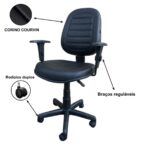 Cadeira Diretorzinha Costurada Giratória c/ Braços Reguláveis - Pollo Móveis - 32988