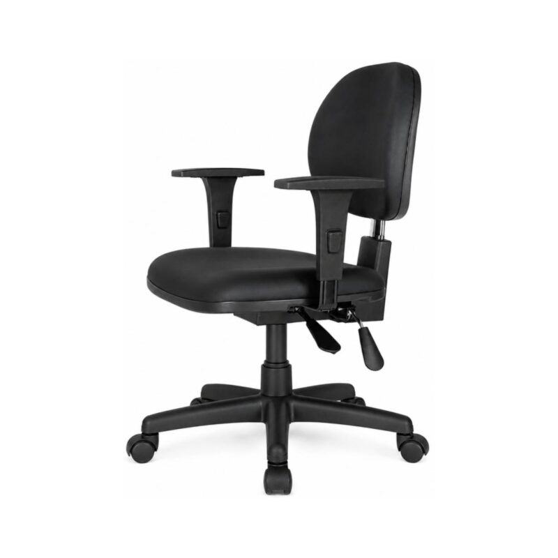 Cadeira Ergonômica Back System NR 17 em perspectiva frontal oposta, com braços reguláveis pretos