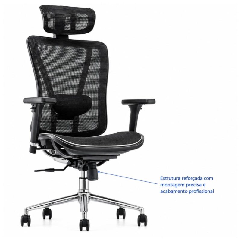 Imagem técnica do mecanismo Syncron e da estrutura inferior da cadeira MK-4000 Full Mesh.