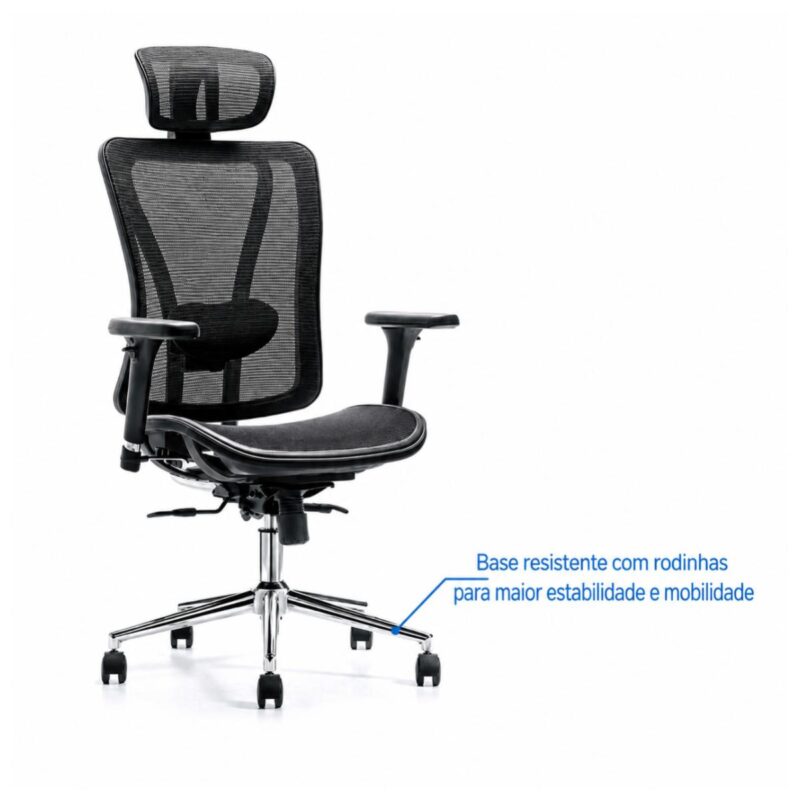 Imagem técnica do design geral da cadeira MK-4000 Full Mesh com apoio de cabeça e braços 3D.