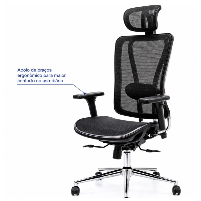 Imagem técnica dos braços ajustáveis 3D da cadeira Presidente MK-4000 Full Mesh.