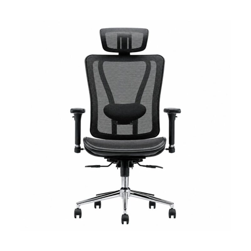 Cadeira Presidente MK-4000 Full Mesh em vista frontal com apoio lombar e braços ajustáveis.