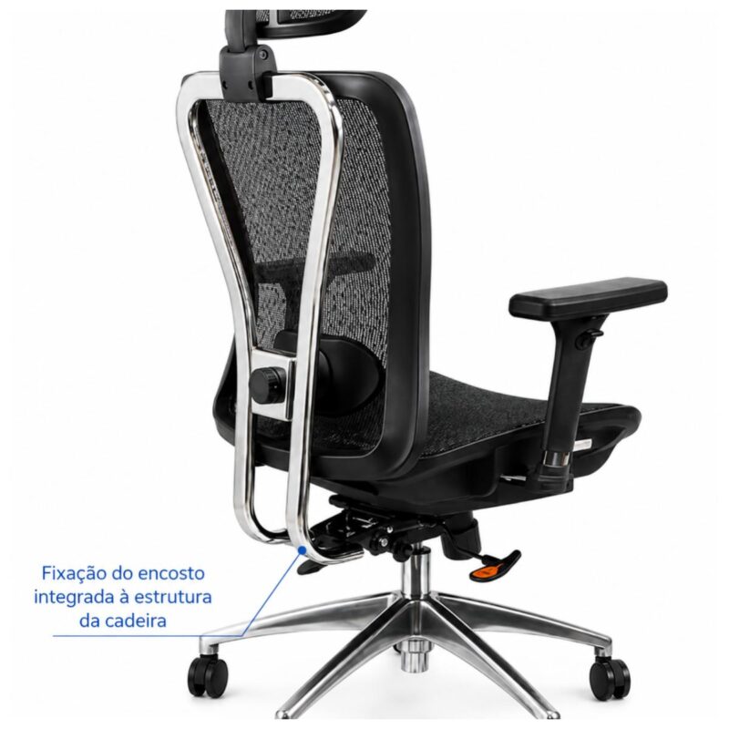 Imagem técnica da fixação do encosto ao mecanismo Syncron da cadeira MK-4000 Full Mesh.