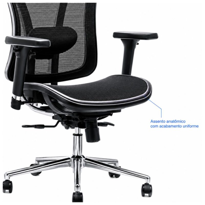 Imagem técnica do assento anatômico em tela da cadeira Presidente MK-4000 Full Mesh.