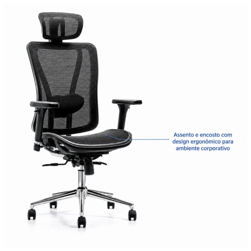 Imagem técnica do conjunto entre assento e encosto em tela da cadeira MK-4000 Full Mesh.