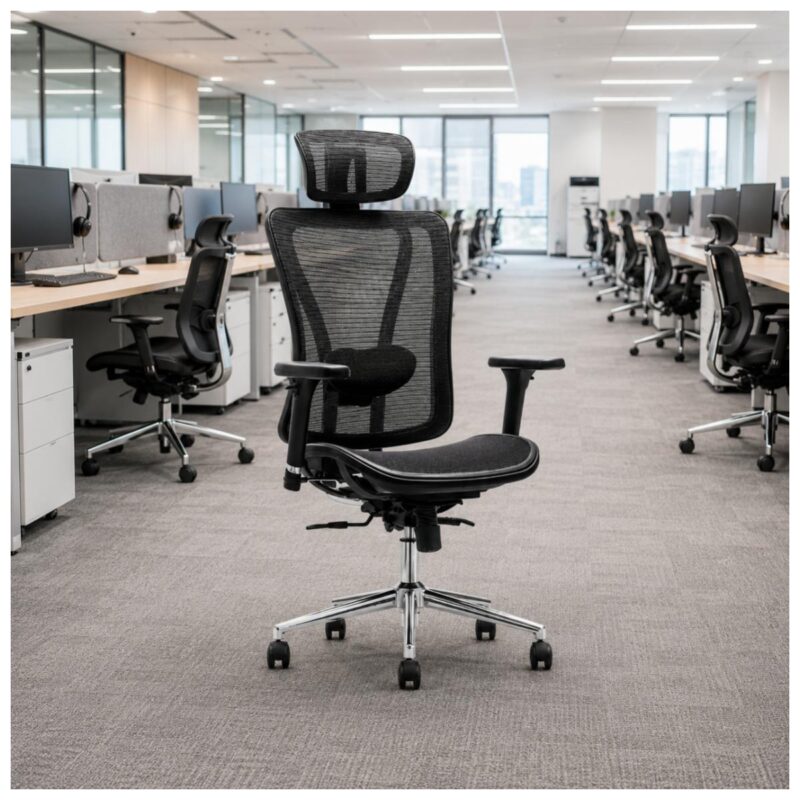 Cadeira MK-4000 Full Mesh aplicada em escritório operacional, call center ou open space.