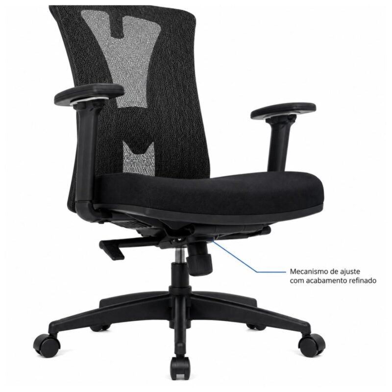 Imagem técnica do assento anatômico com espuma de alta densidade da cadeira BlumeOffice BLM-0241.