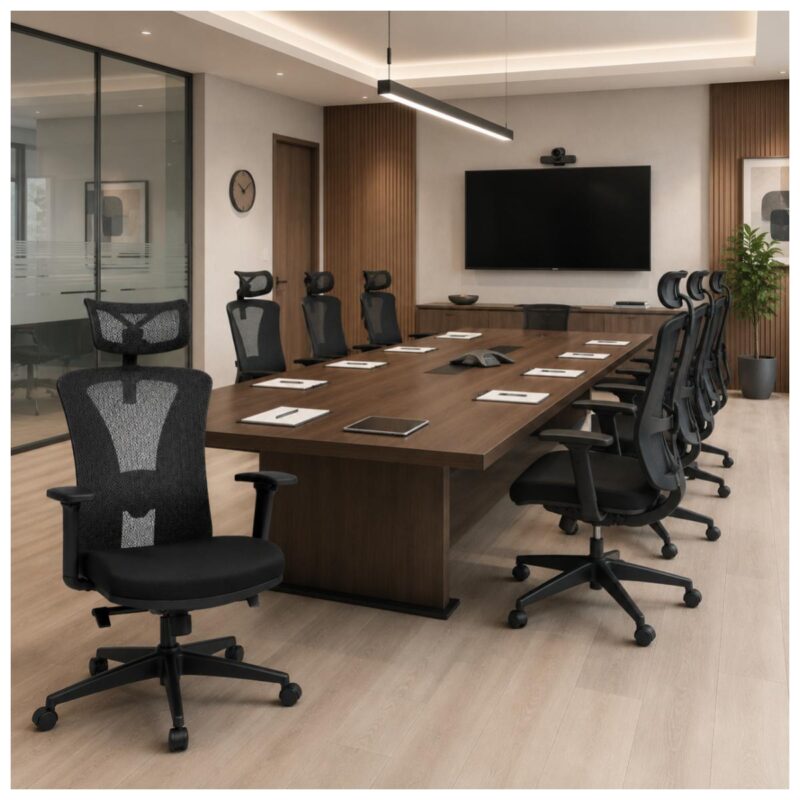 Ficha técnica da cadeira BlumeOffice BLM-0241 com certificações, regulagens, dimensões, base e rodízios.