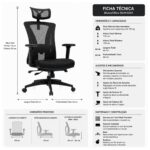 Medidas da cadeira BlumeOffice BLM-0241 com altura máxima de 126 cm e assento de 50 por 48 cm.