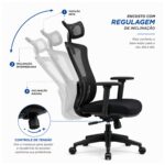 Detalhe do mecanismo sincronizado A-Syncron e dos ajustes da cadeira BlumeOffice BLM-0241.