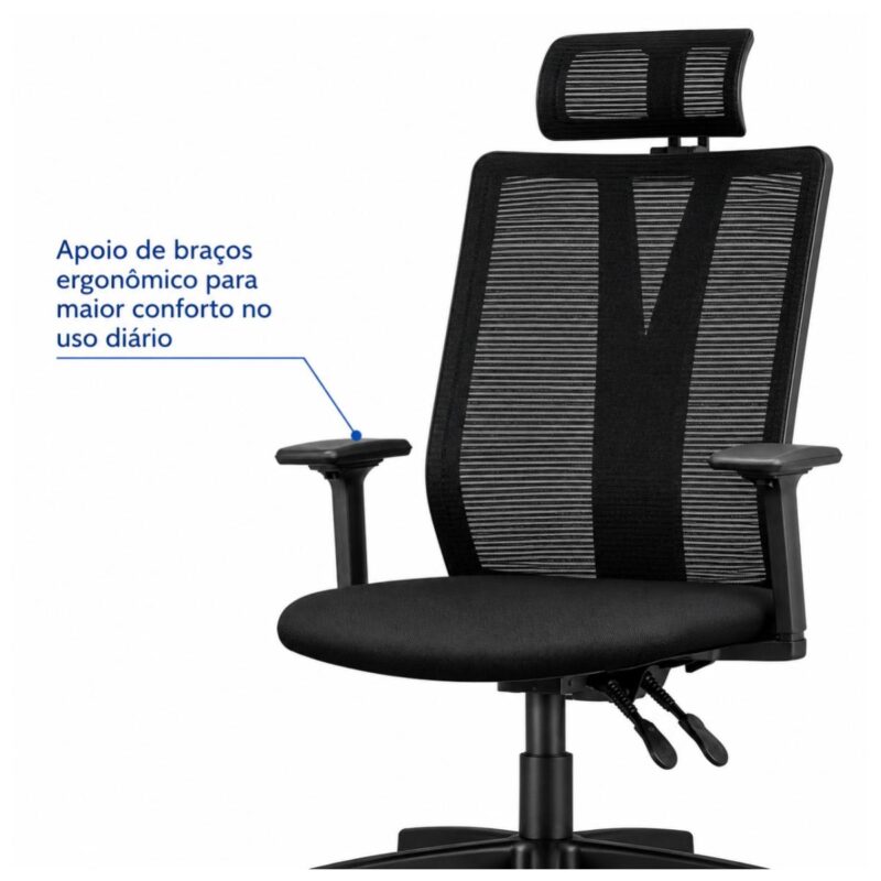 Imagem técnica dos braços com regulagem de altura da Cadeira Presidente Addit Frisokar.
