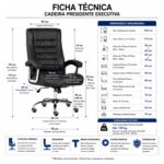 Diagrama de medidas da Cadeira Presidente Luxo com altura entre 113 e 123 centímetros e largura total de 64 centímetros.