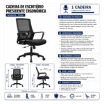 Cadeira de Escritório Cadeira para Escritório Ergonômica com Encosto Telado e Apoio Cervical