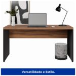 Mesa de Escritório 1,50×0,60m Sem Gavetas NOGAL SEVILHA/PRETO – 21472