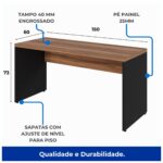 Mesa de Escritório 1,50×0,60m Sem Gavetas NOGAL SEVILHA/PRETO – 21472