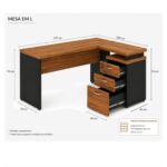 Móveis para Escritório Mesa Escritório em “L” c/ Gavetão na Auxiliar 1,70×1,60m – (Tampo 40mm) – Nogal Sevilha / Preto - 21423