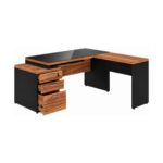 Móveis para Escritório Mesa de Escritório em L Diretor C/VIDRO 1,92 x 1,60 Tampo 40mm com Gaveteiro – Nogal Sevilha  / Preto - 21407