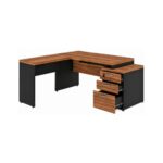 Móveis para Escritório Mesa de Escritório em L Diretor 1,92 x 1,60 Tampo 40mm com Gaveteiro – Nogal Sevilha  / Preto - 21406