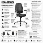 Ficha técnica da Cadeira Presidente Costurada com medidas, braços fixos, mecanismo Relax e base cromada