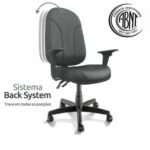 Cadeira Presidente PLUS BACK SYSTEM Baixa Costurada c/ Braços Reguláveis - Corino Preto 32974