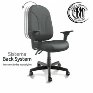 Cadeira Presidente PLUS BACK SYSTEM Baixa Costurada c/ Braços Reguláveis - Corino Preto - PLAXMETAL - 32974