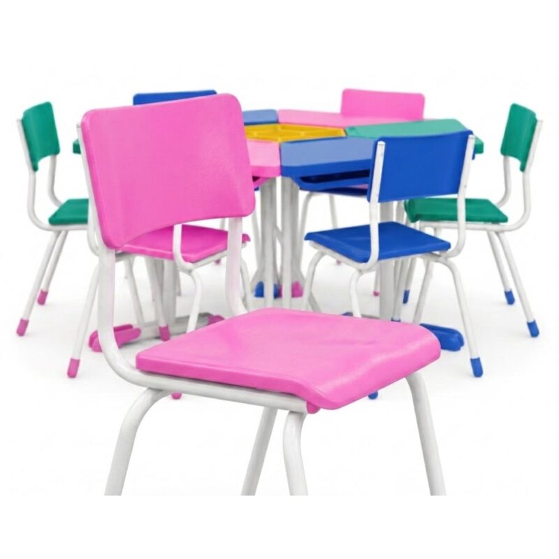 Conjunto Escolar Hexagonal com 6 Mesas e Cadeiras Baby